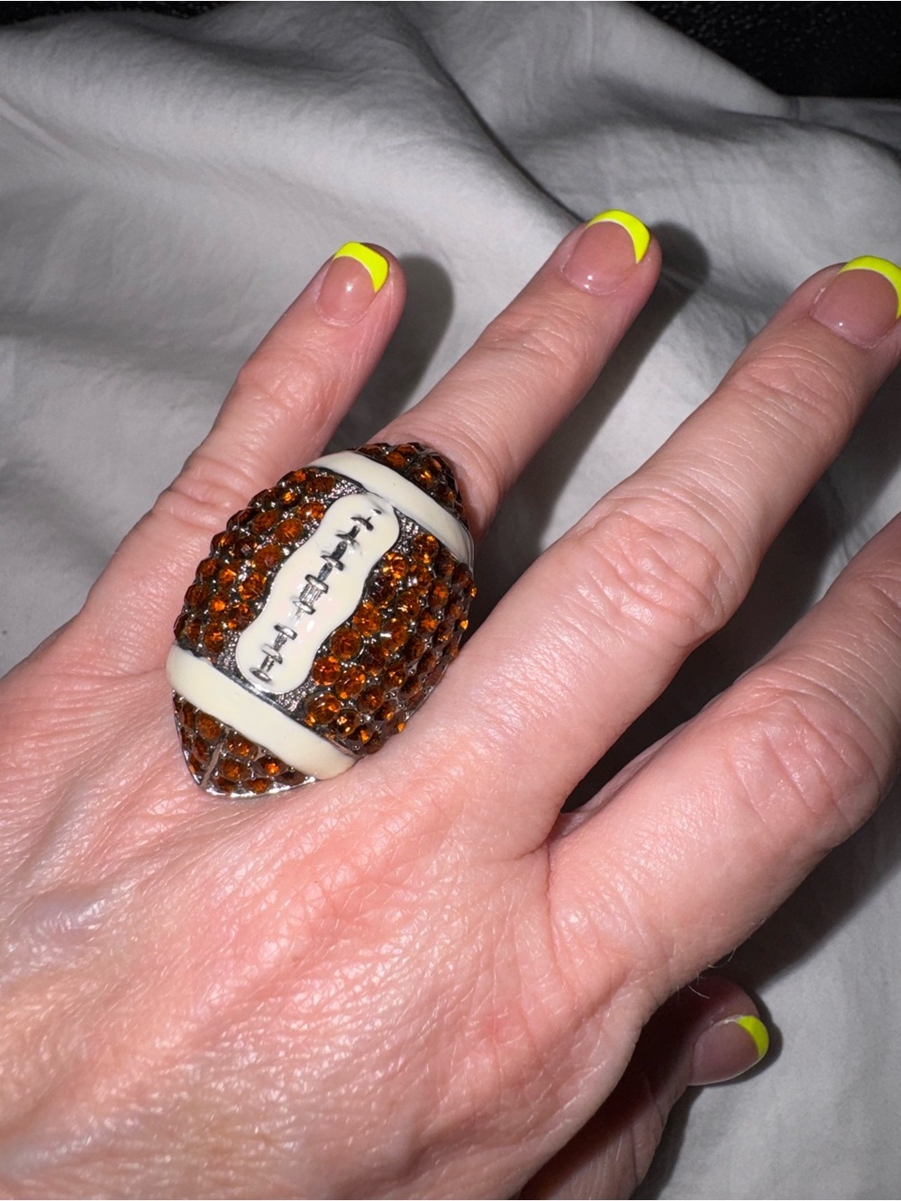 Bling Rhinestone Football Statement Stretch Ring OS